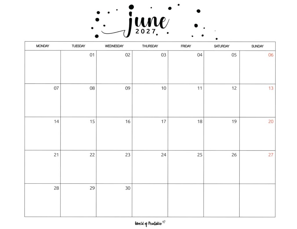 Printable June 2027 Calendar Design 67