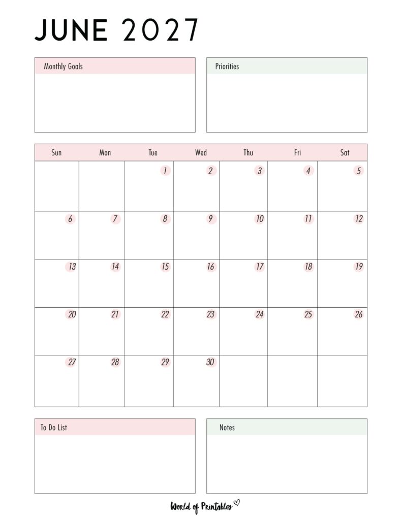 Printable June 2027 Calendar Design 86
