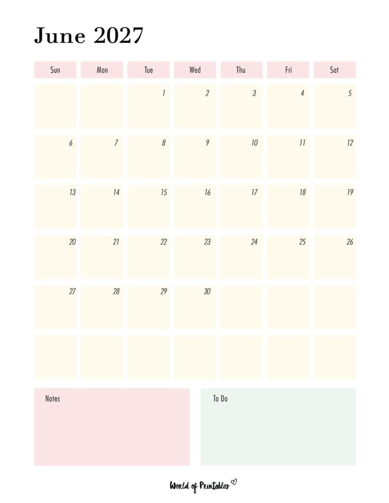 Printable June 2027 Calendar Design 96