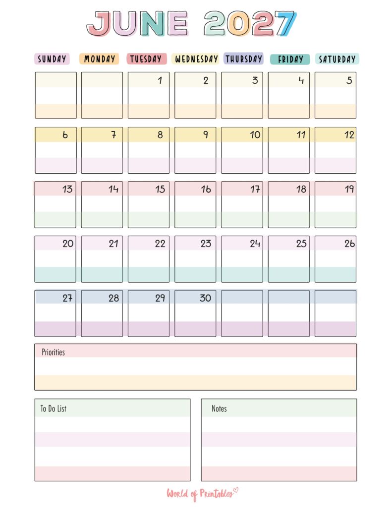 Printable June 2027 Calendar Design 98