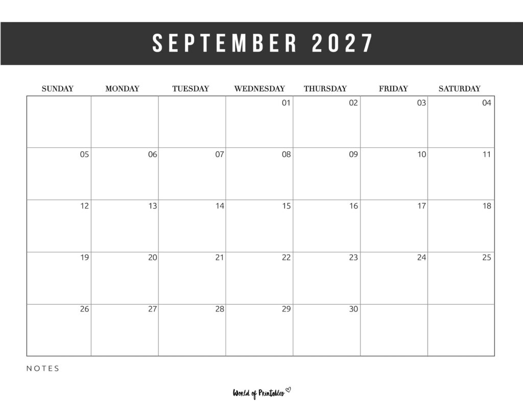 Printable September 2027 Calendar Design 10
