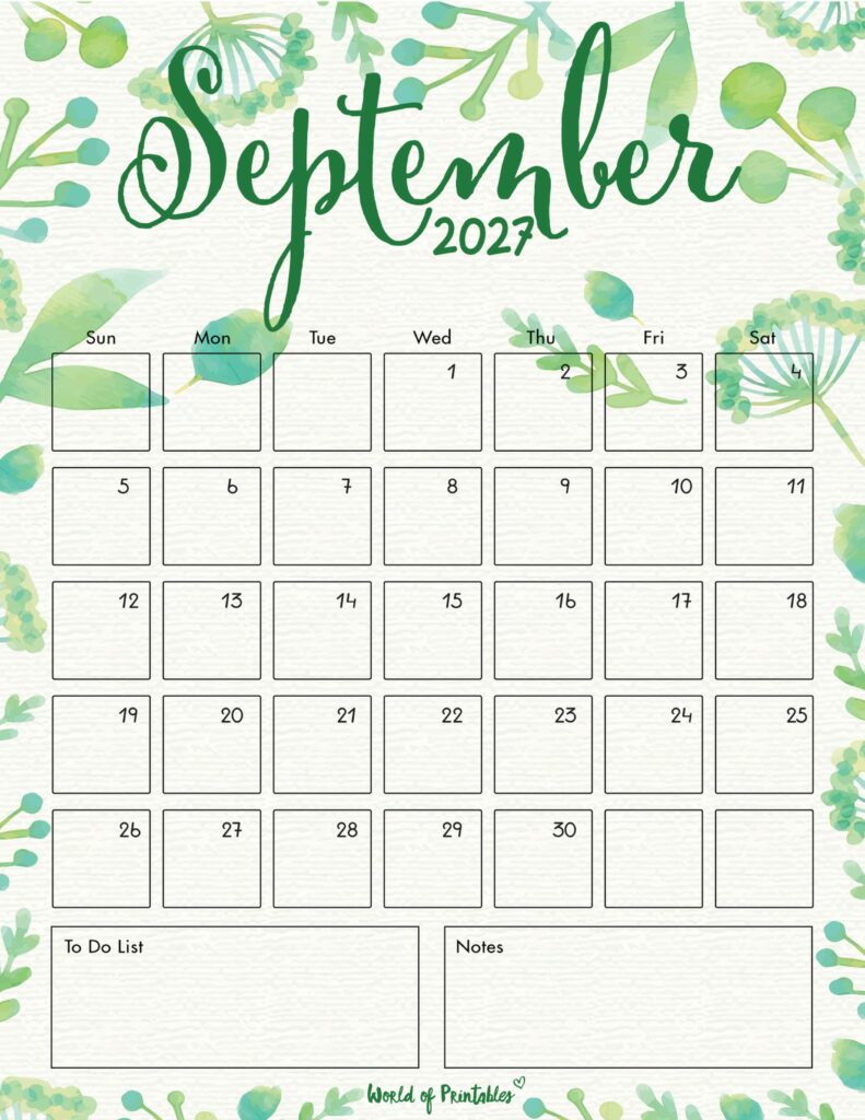 Printable September 2027 Calendar Design 100