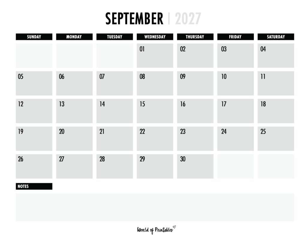 Printable September 2027 Calendar Design 102