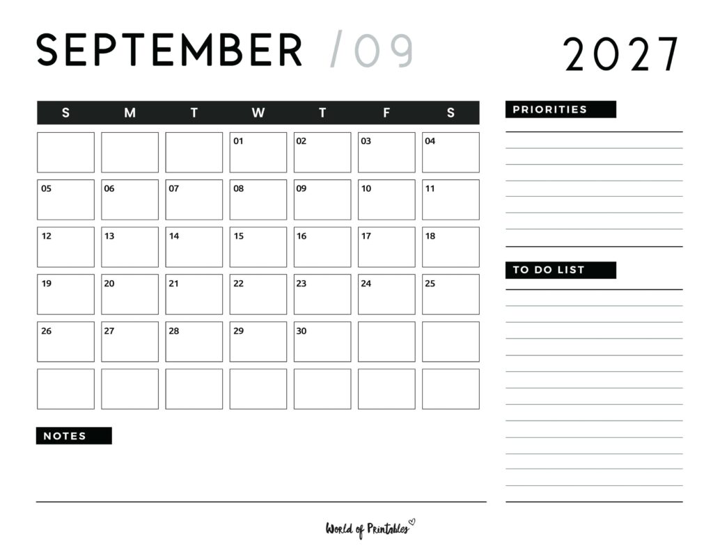 Printable September 2027 Calendar Design 107