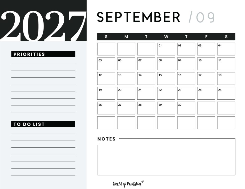 Printable September 2027 Calendar Design 108