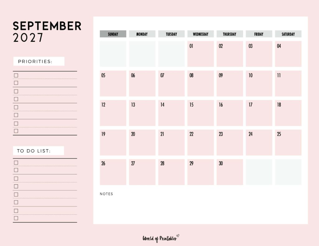 Printable September 2027 Calendar Design 111