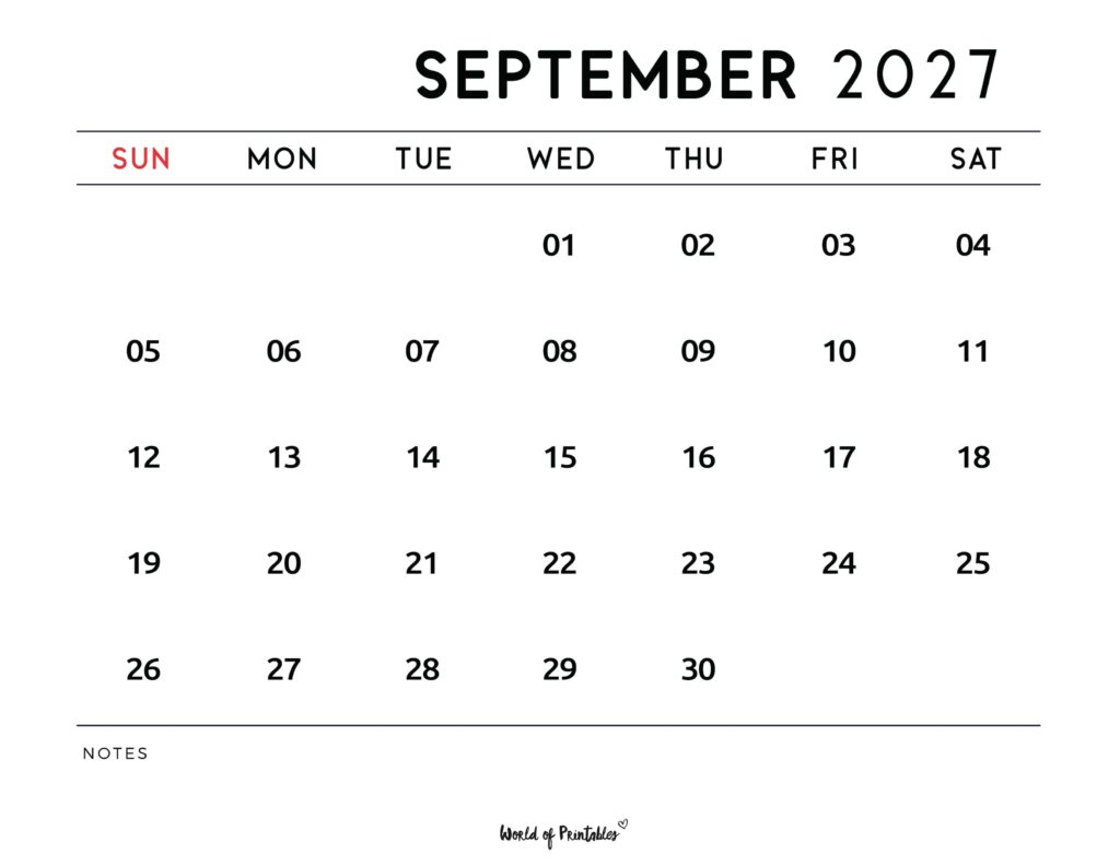 Printable September 2027 Calendar Design 112