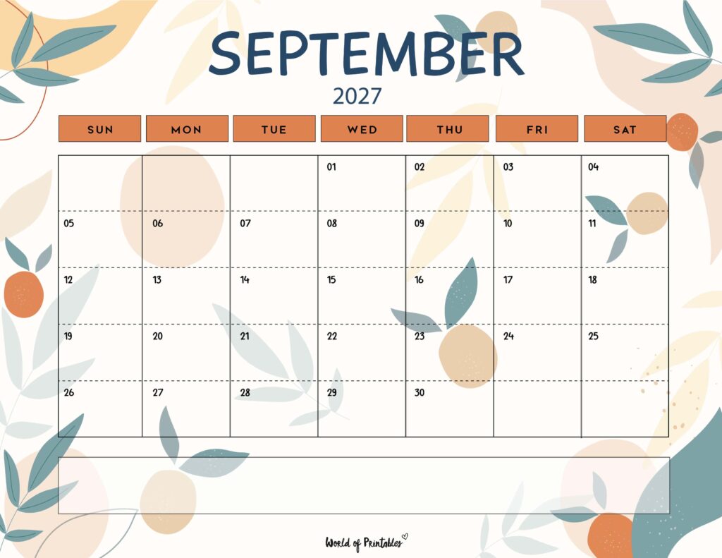 Printable September 2027 Calendar Design 114
