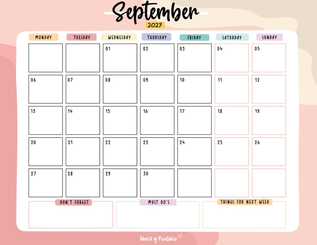 Printable September 2027 Calendar Design 115