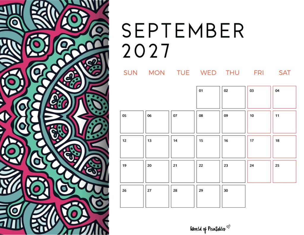 Printable September 2027 Calendar Design 116