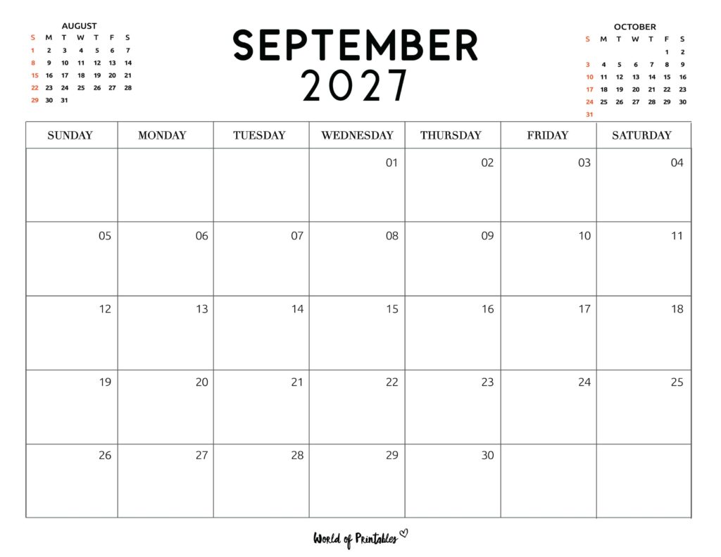 Printable September 2027 Calendar Design 117