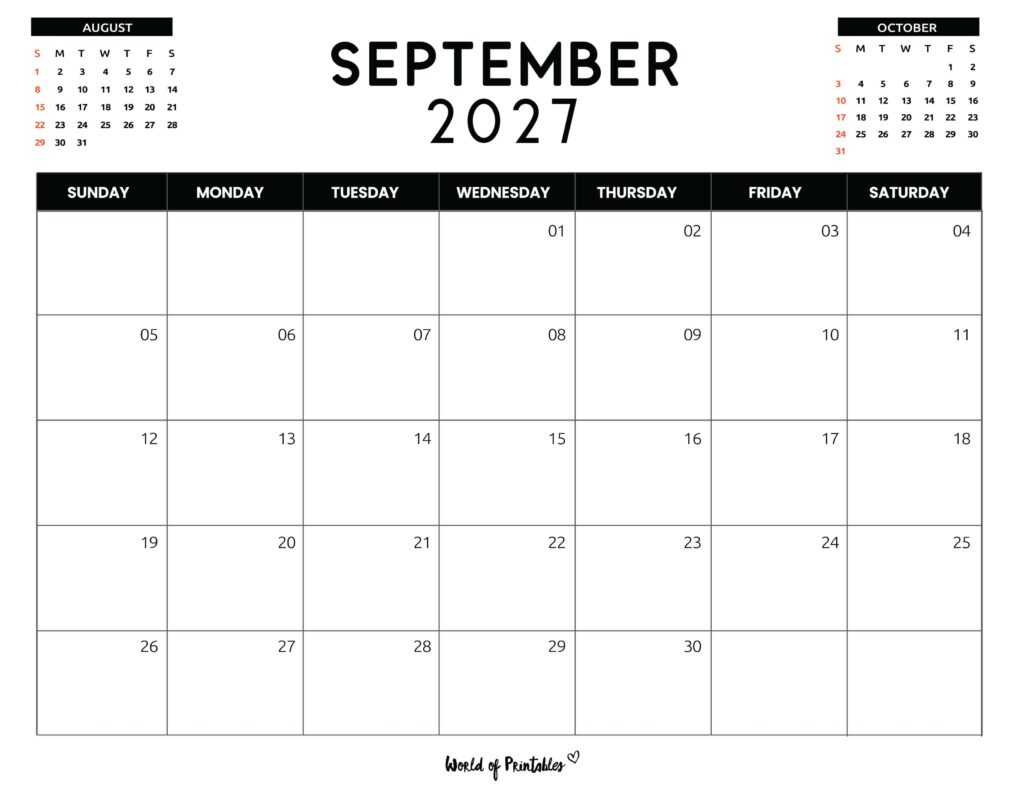 Printable September 2027 Calendar Design 120