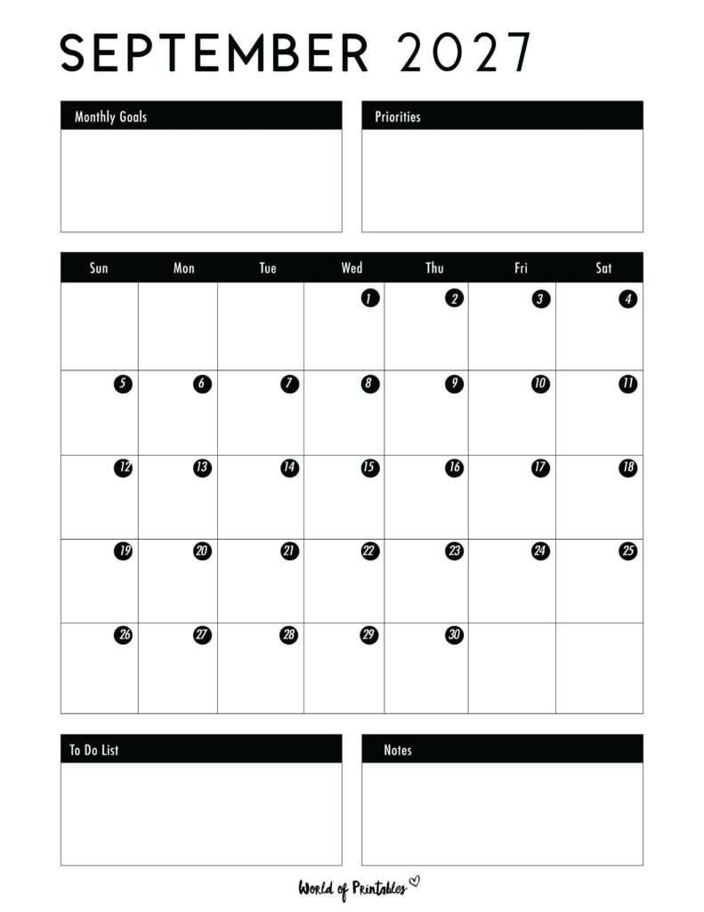 Printable September 2027 Calendar Design 124