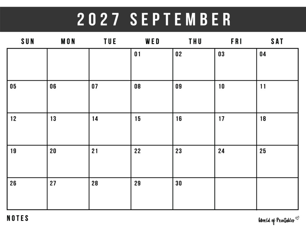 Printable September 2027 Calendar Design 125