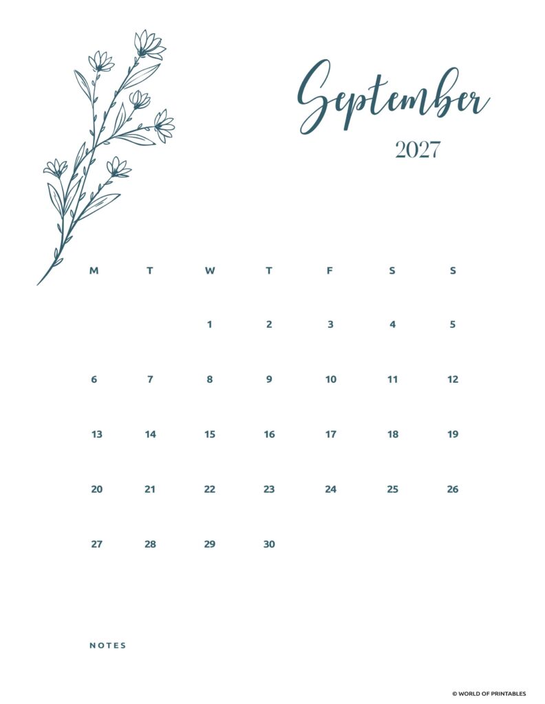 Printable September 2027 Calendar Design 15