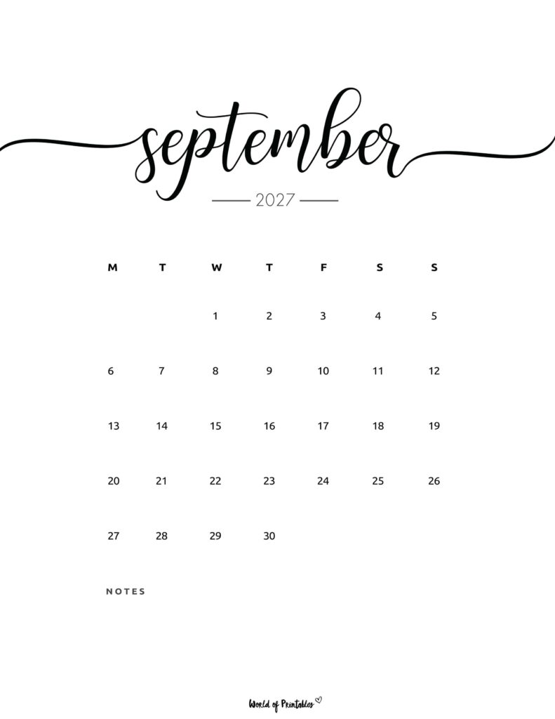Printable September 2027 Calendar Design 201