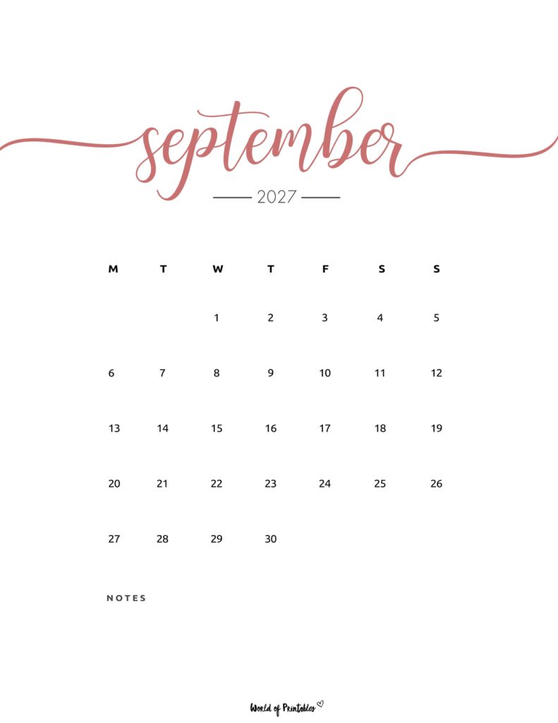 Printable September 2027 Calendar Design 202