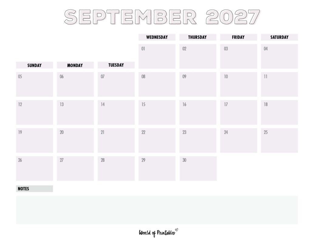 Printable September 2027 Calendar Design 203