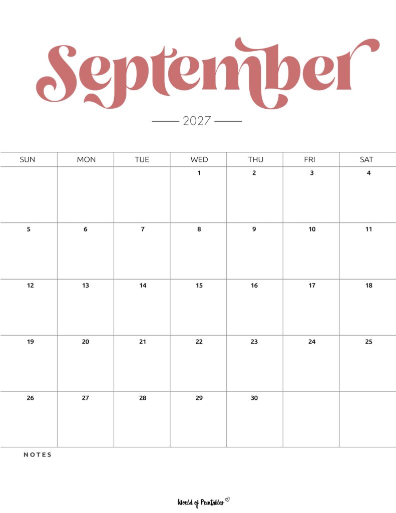 Printable September 2027 Calendar Design 204