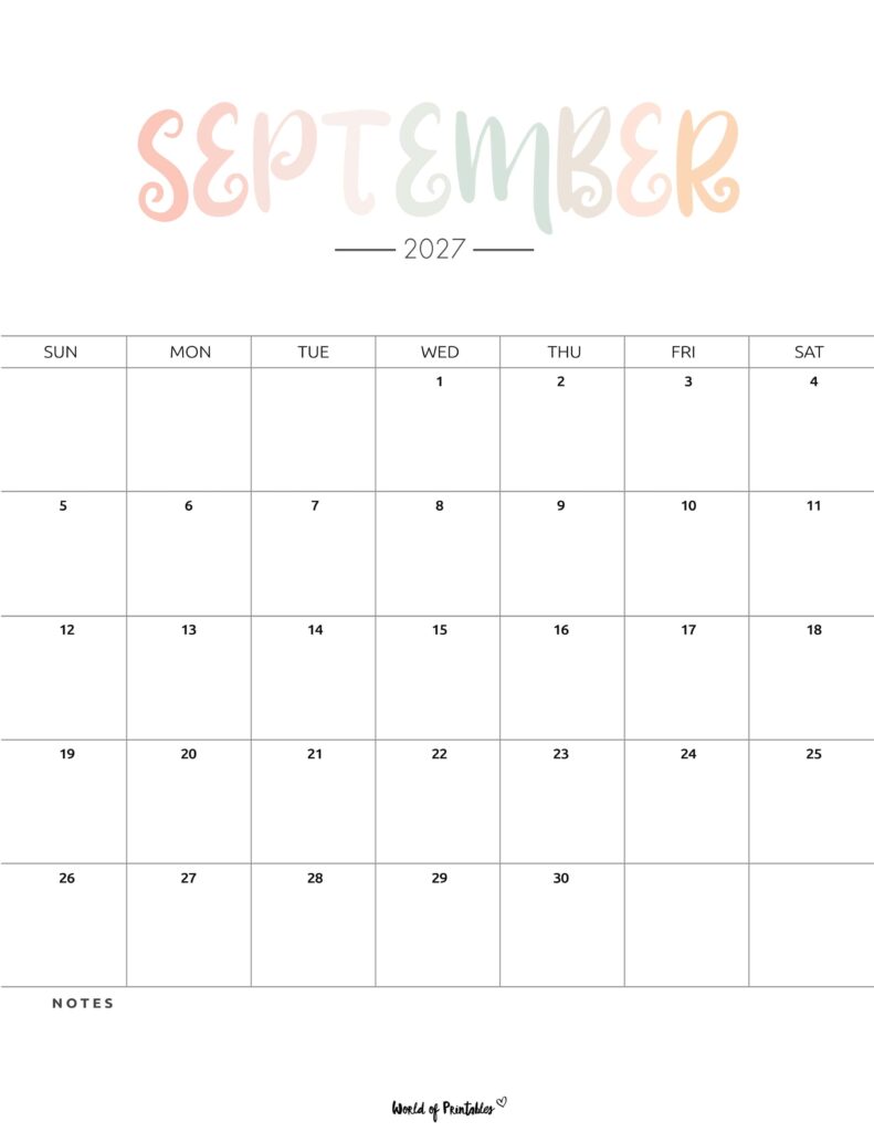 Printable September 2027 Calendar Design 205