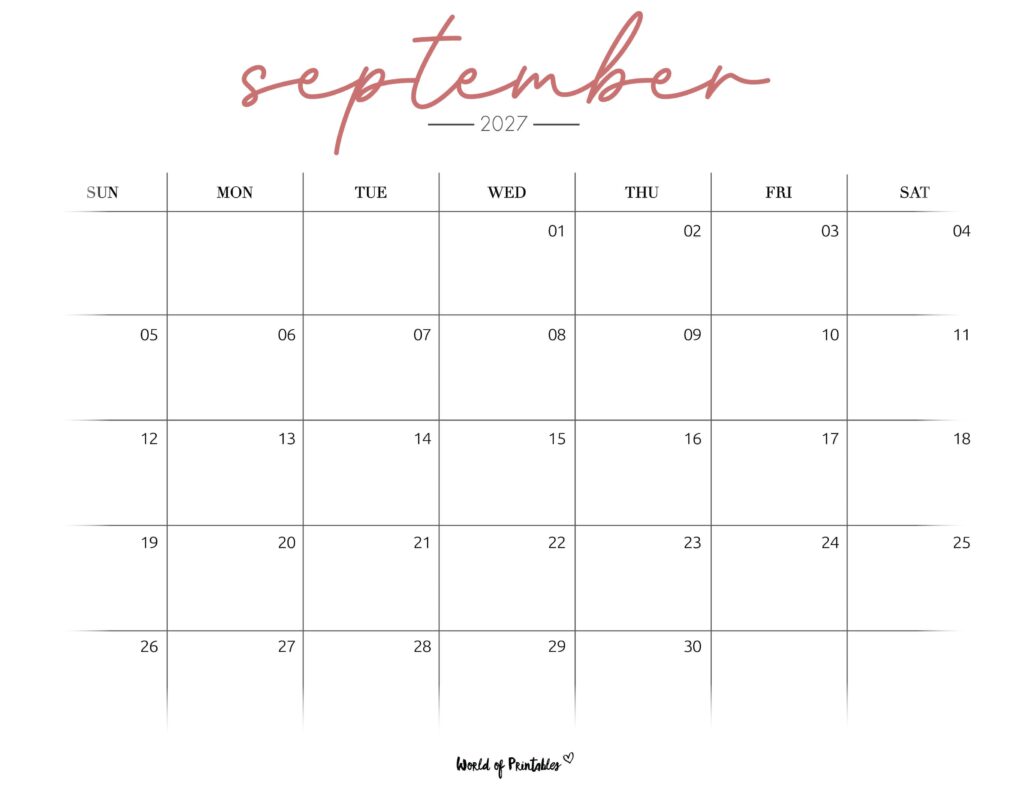 Printable September 2027 Calendar Design 206