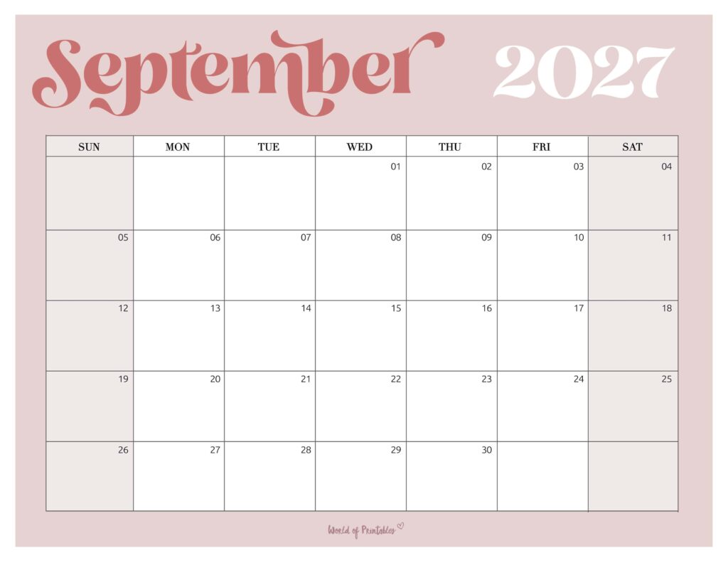 Printable September 2027 Calendar Design 207