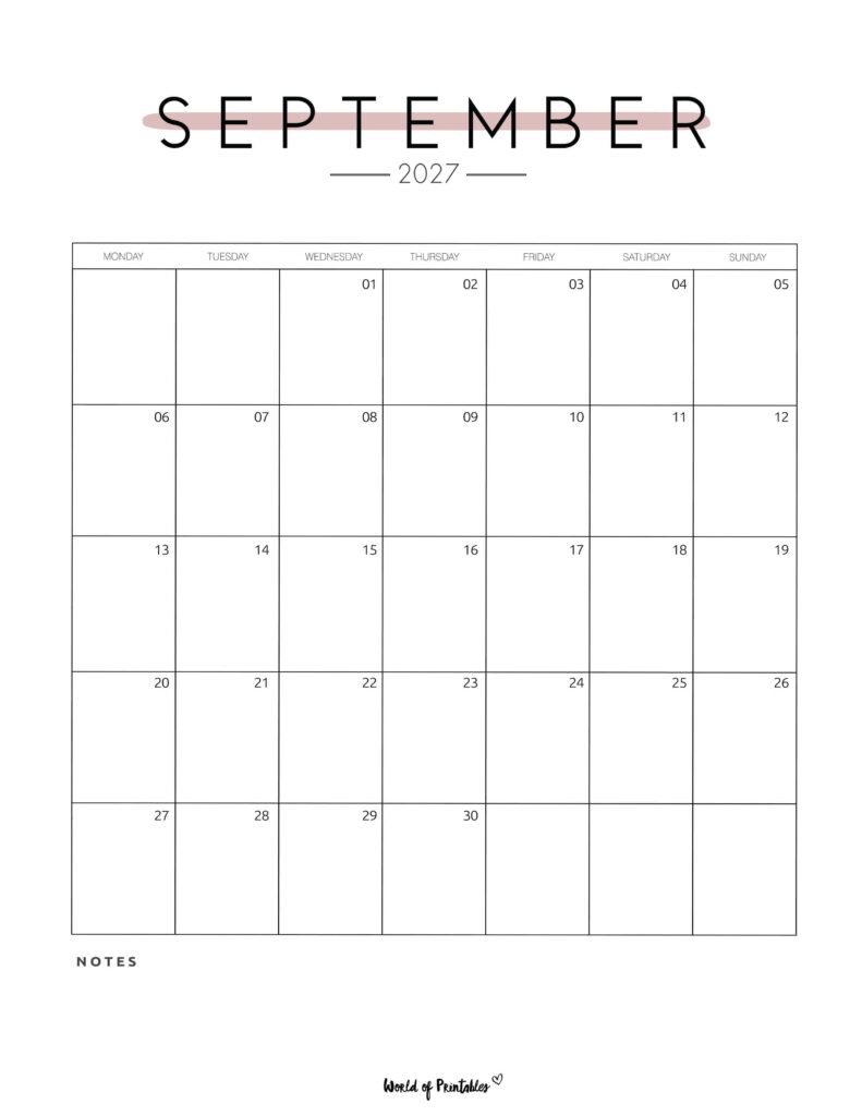 Printable September 2027 Calendar Design 209