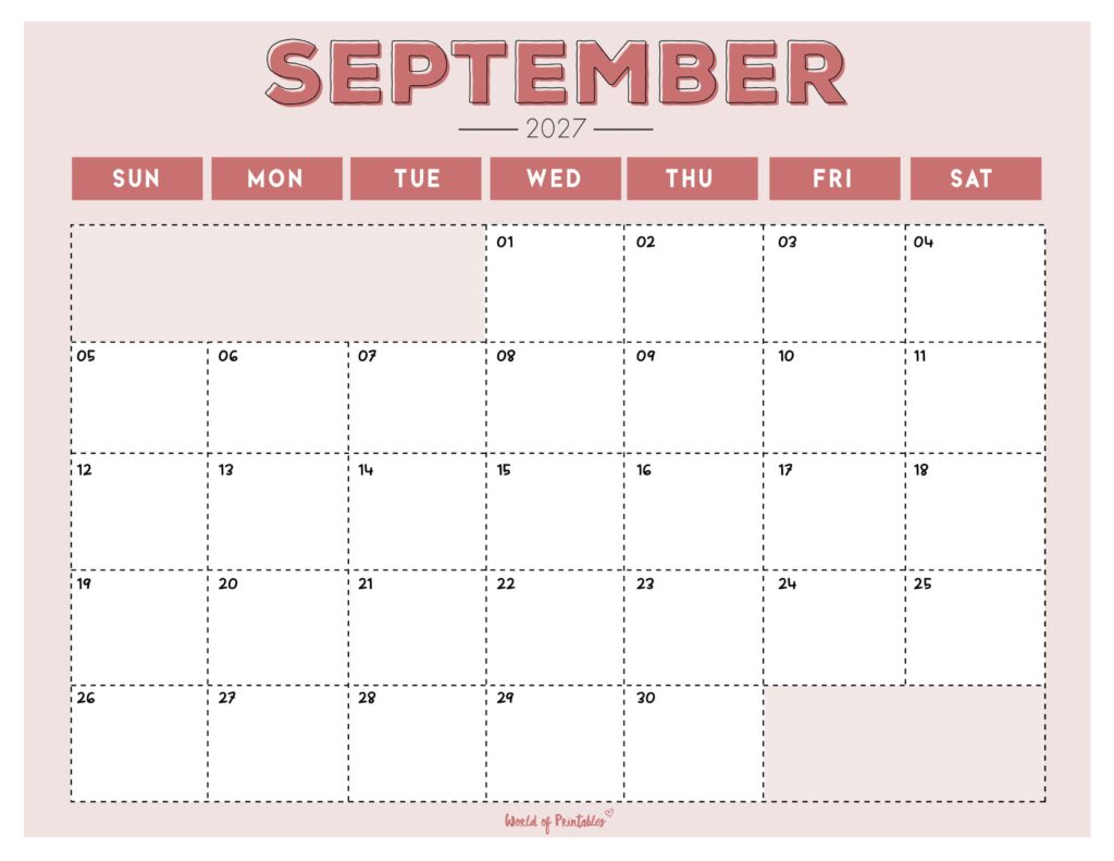 Printable September 2027 Calendar Design 210