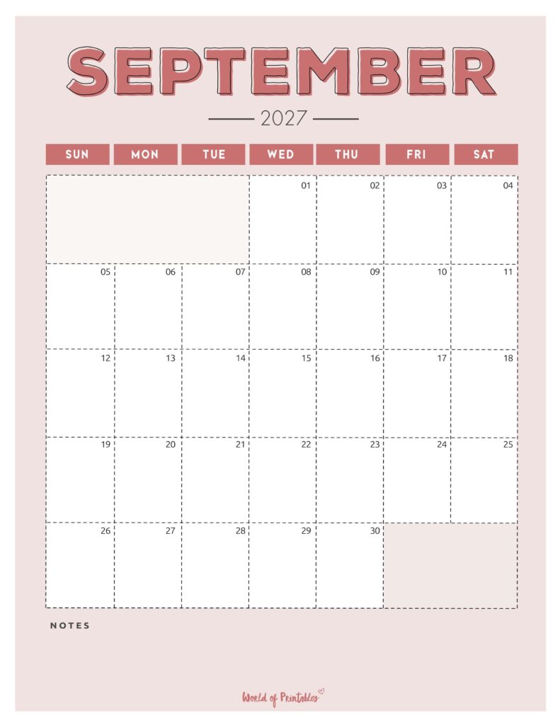 Printable September 2027 Calendar Design 213