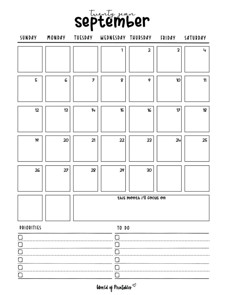 Printable September 2027 Calendar Design 214