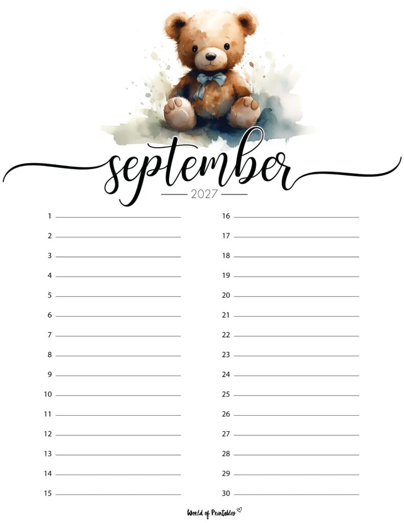 Printable September 2027 Calendar Design 216