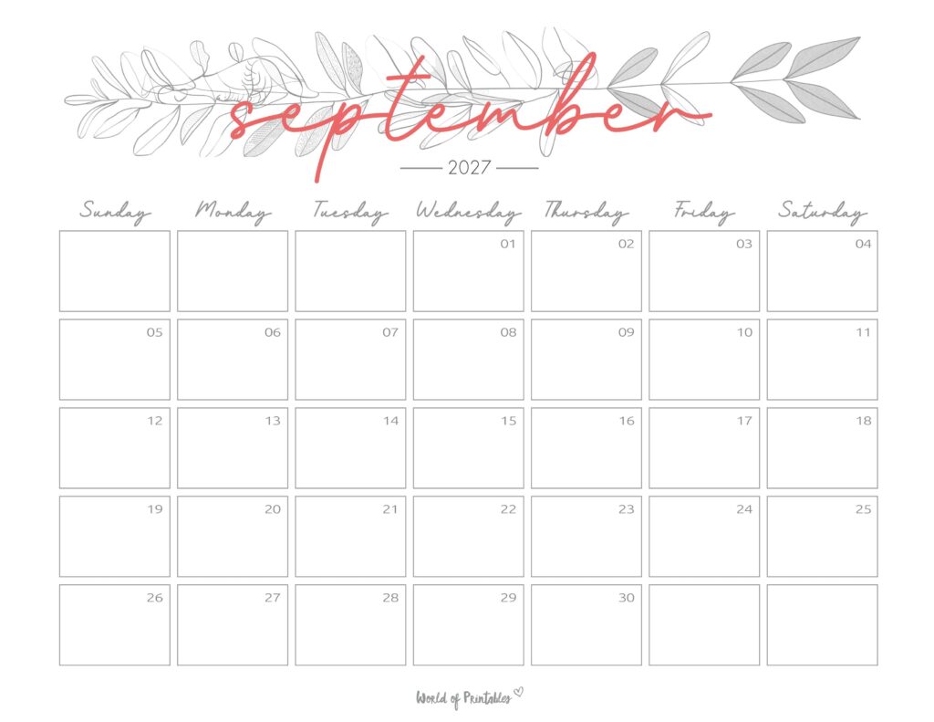 Printable September 2027 Calendar Design 250