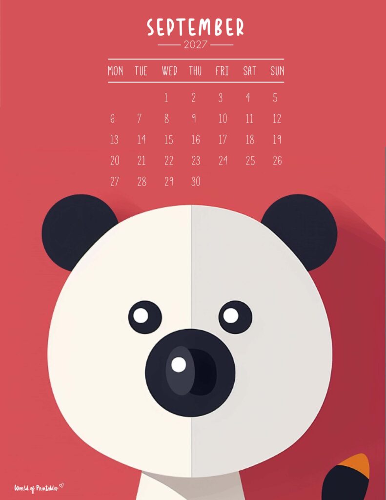 Printable September 2027 Calendar Design 251 - Monday