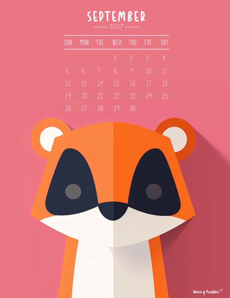 Printable September 2027 Calendar Design 251 - Sunday