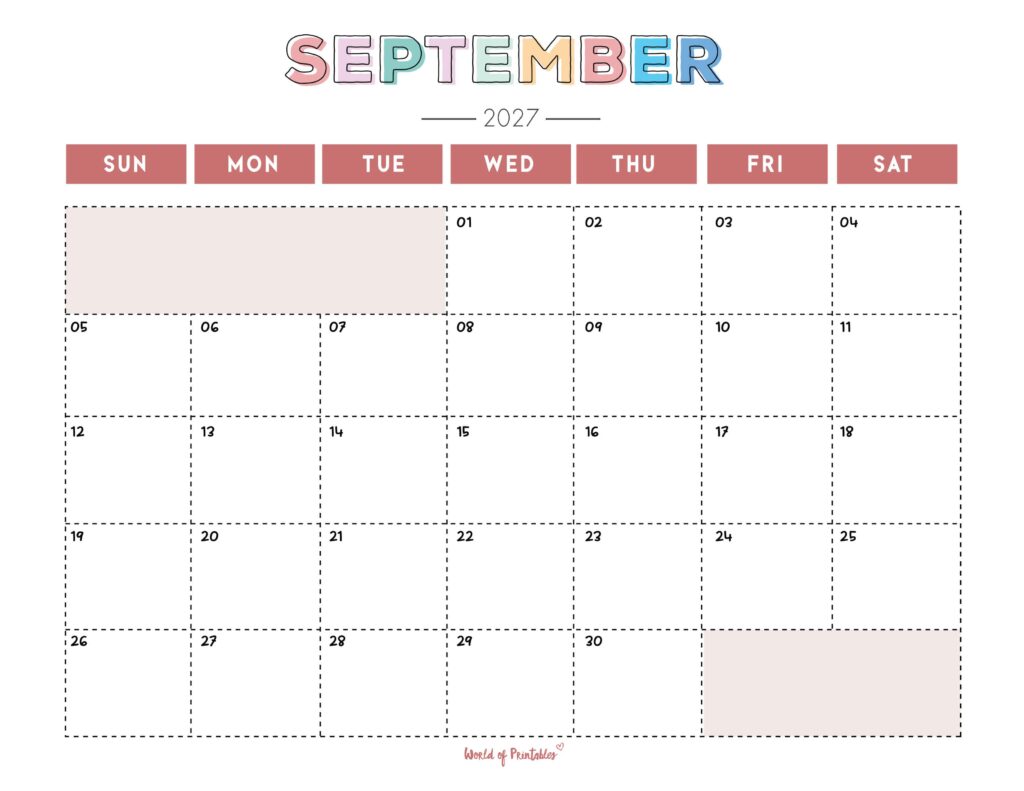 Printable September 2027 Calendar Design 252