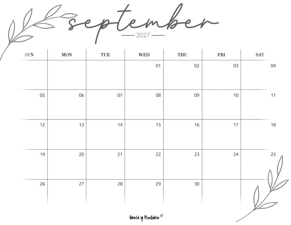 Printable September 2027 Calendar Design 255