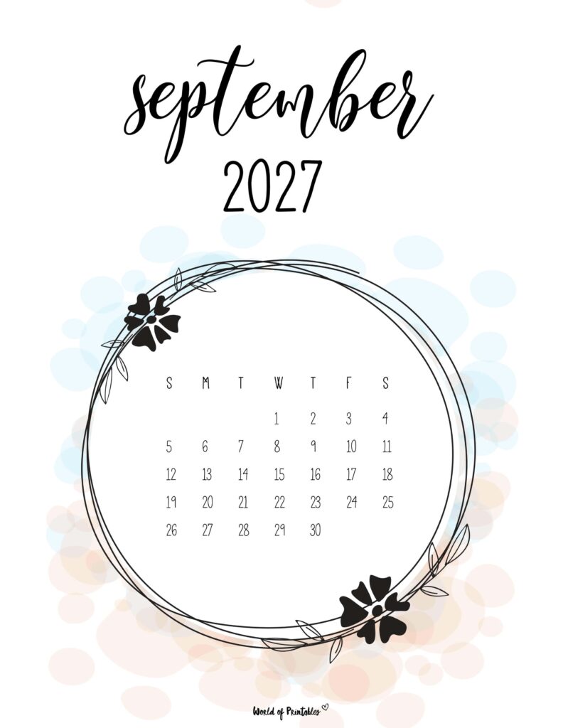 Printable September 2027 Calendar Design 27 alt