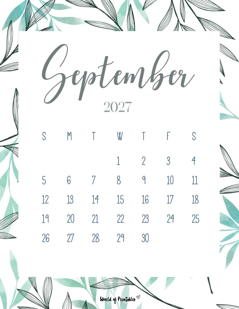 Printable September 2027 Calendar Design 3