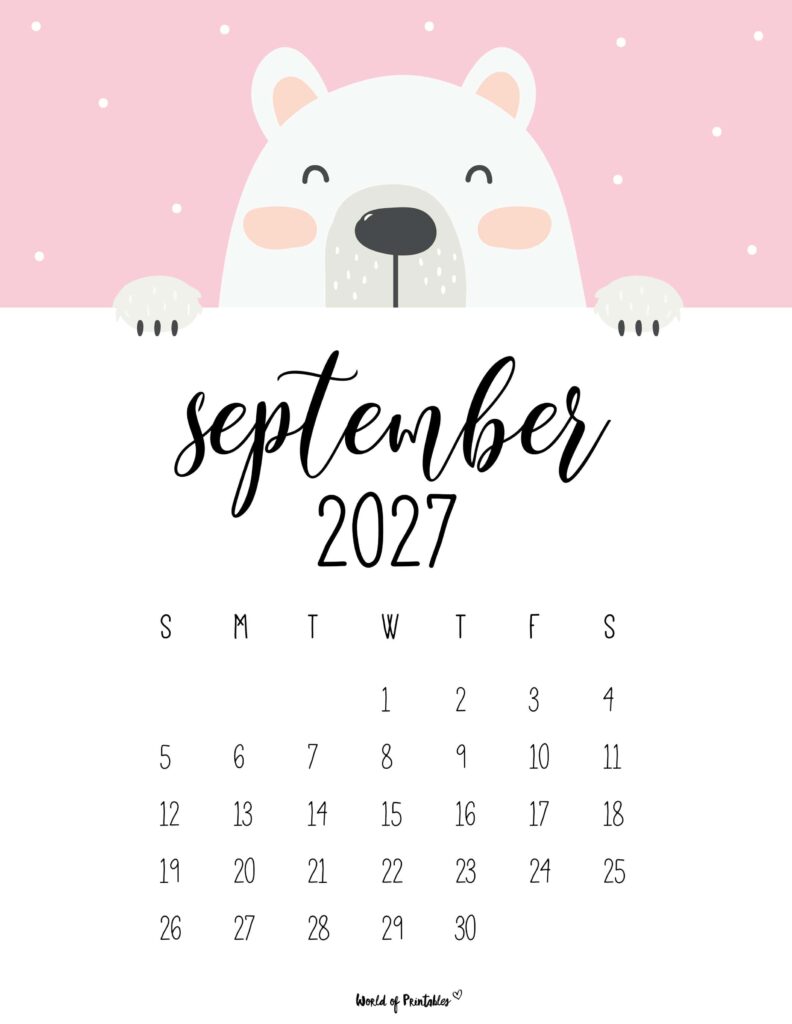 Printable September 2027 Calendar Design 30
