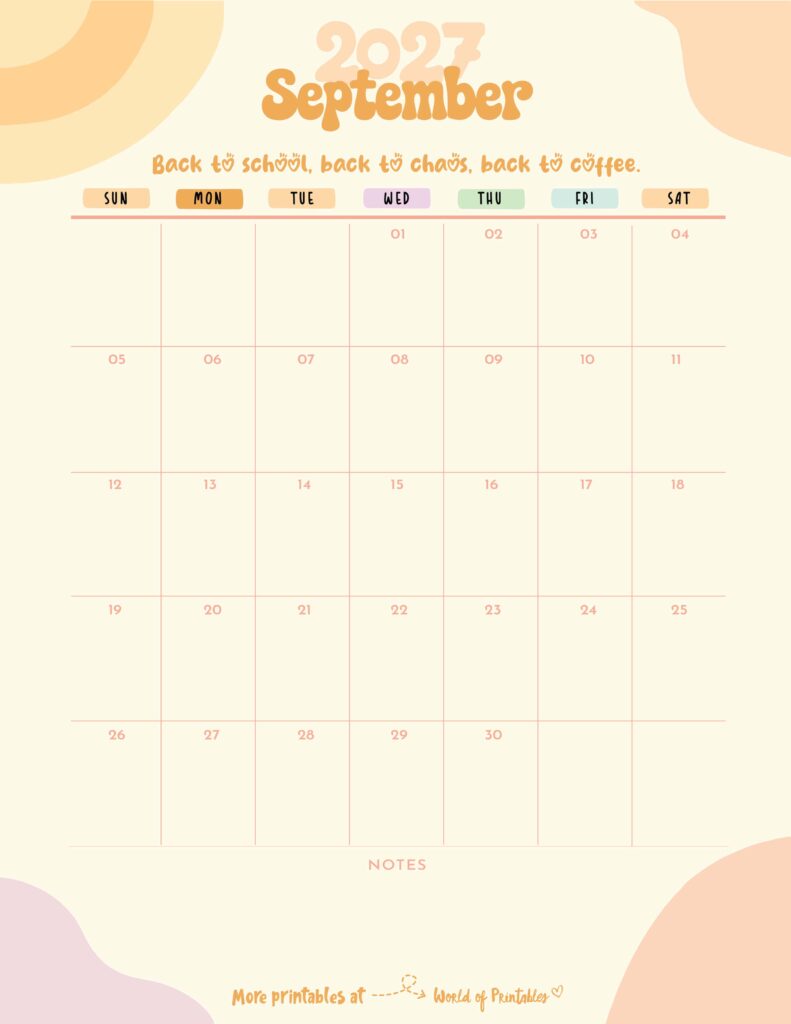 Printable September 2027 Calendar Design 300