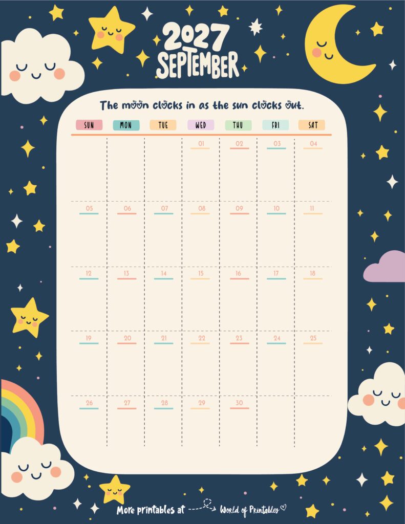 Printable September 2027 Calendar Design 302