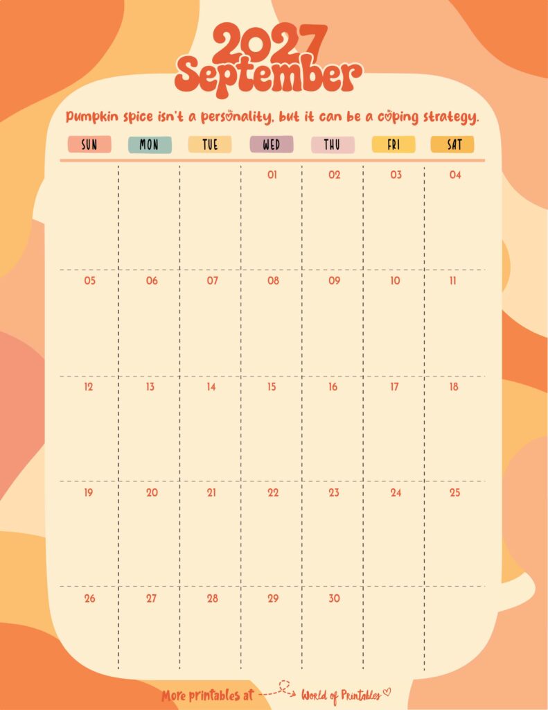 Printable September 2027 Calendar Design 303