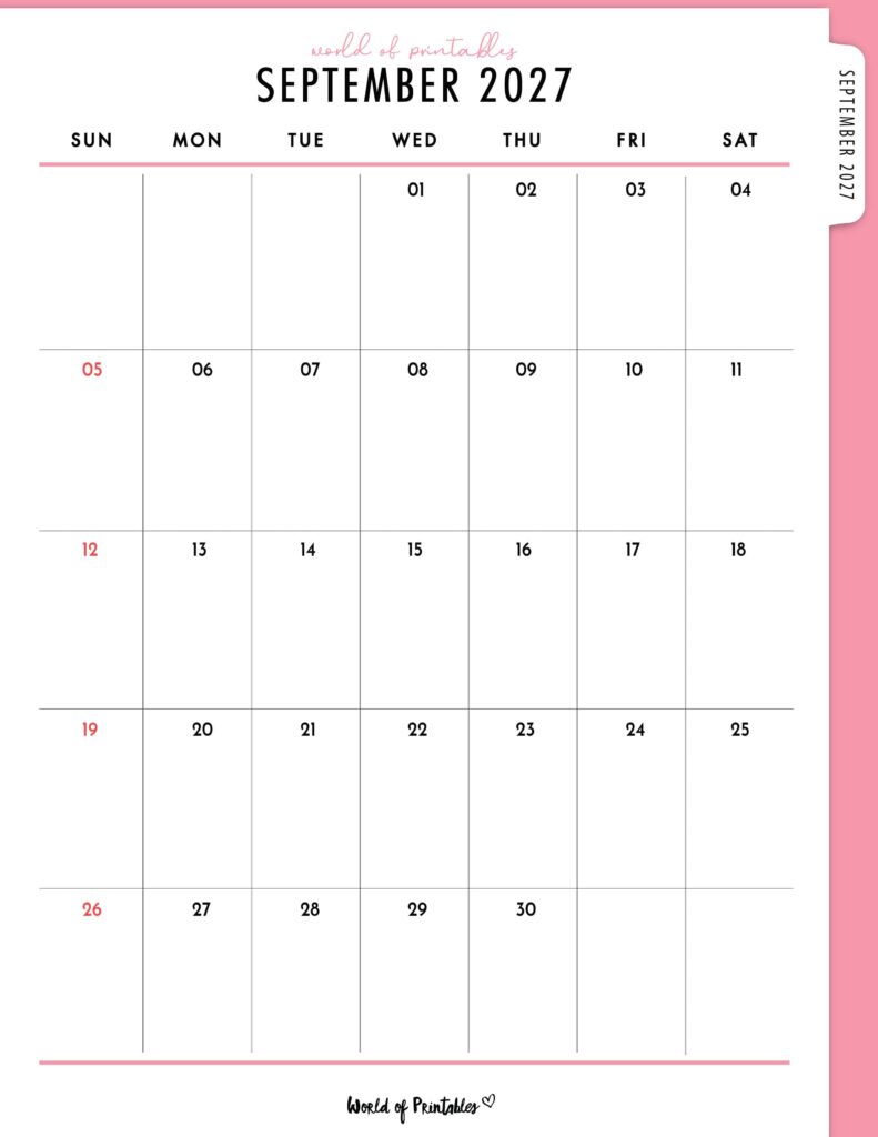 Printable September 2027 Calendar Design 308
