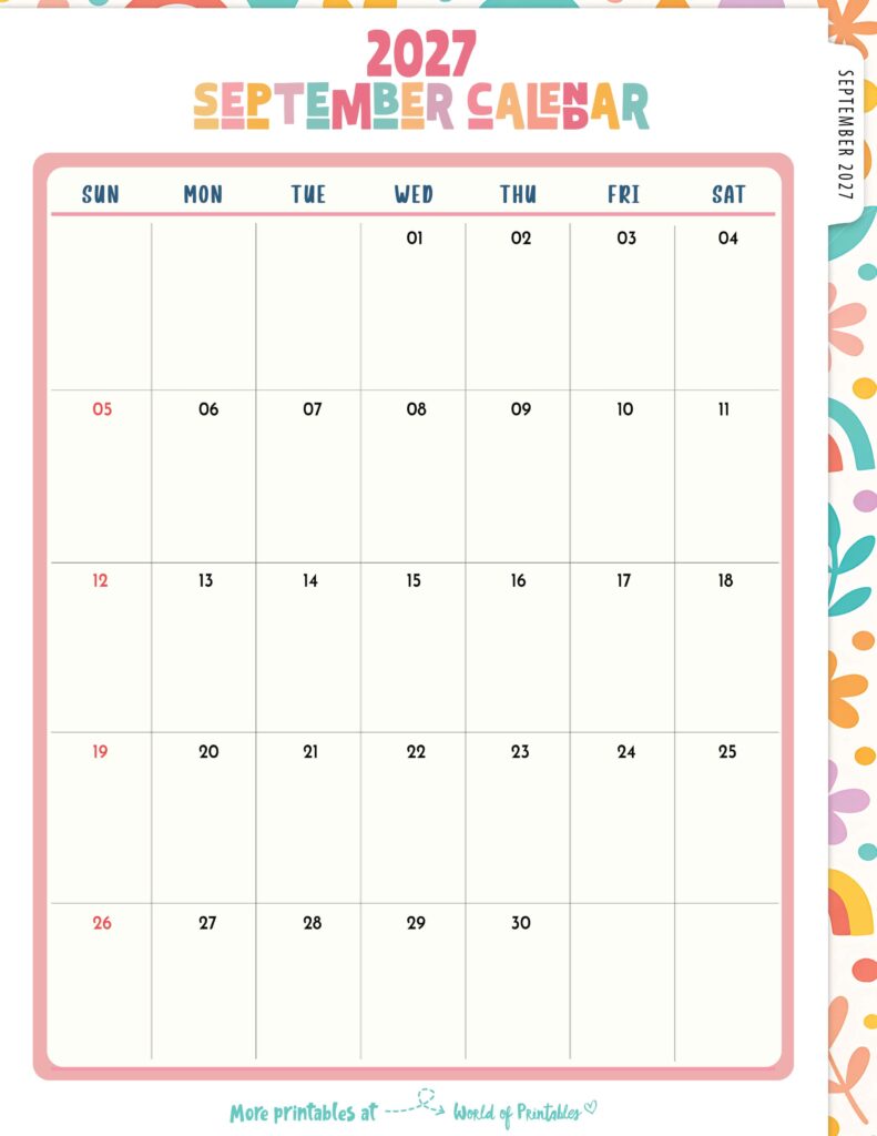 Printable September 2027 Calendar Design 310