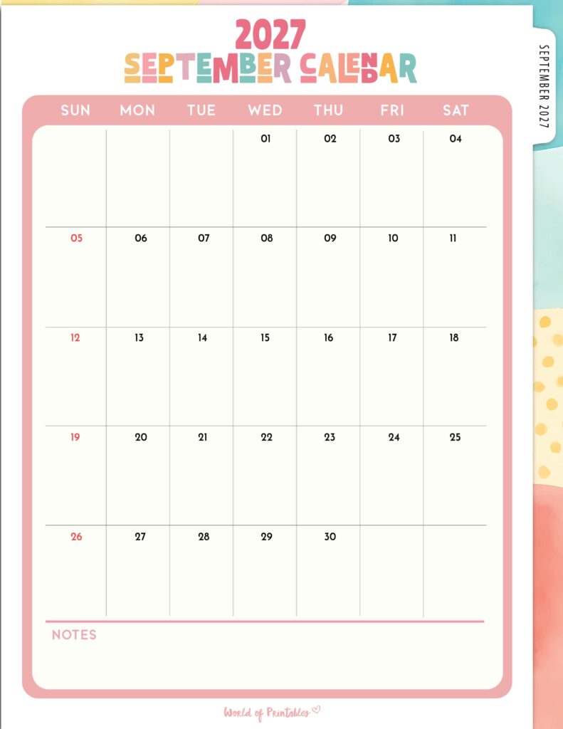 Printable September 2027 Calendar Design 311