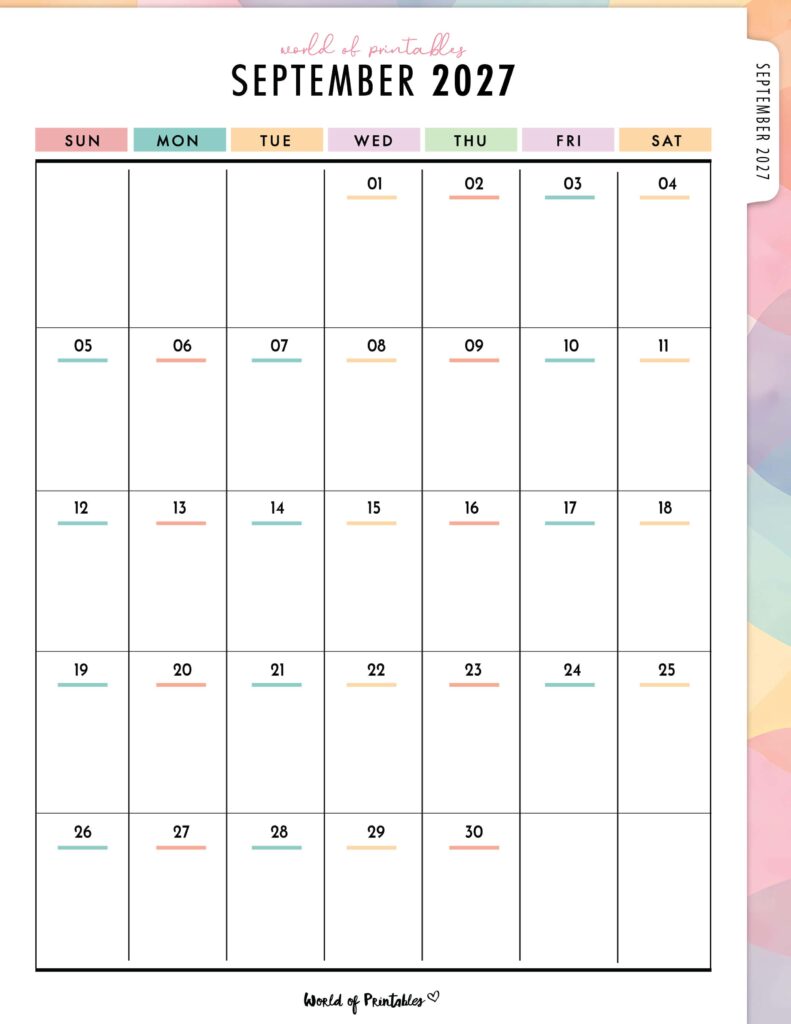 Printable September 2027 Calendar Design 313