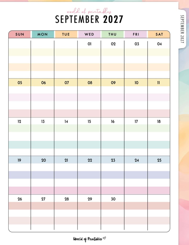 Printable September 2027 Calendar Design 314