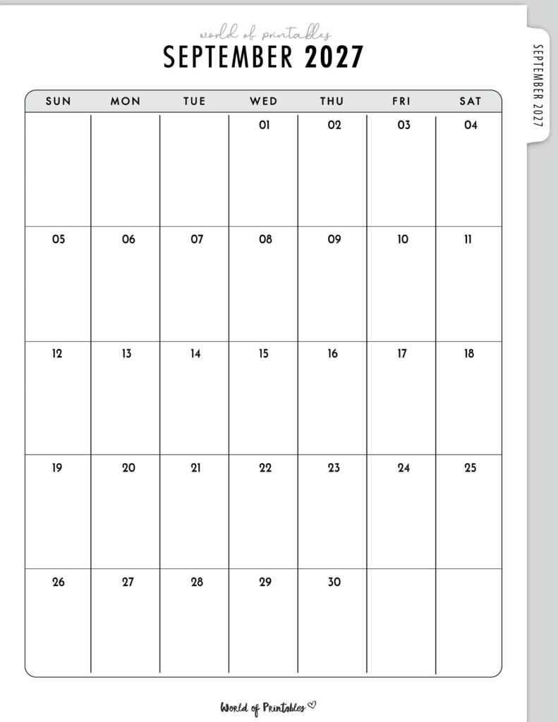 Printable September 2027 Calendar Design 317