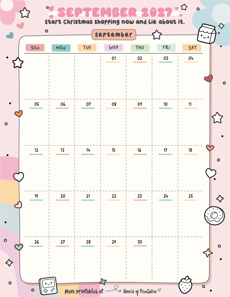 Printable September 2027 Calendar Design 319