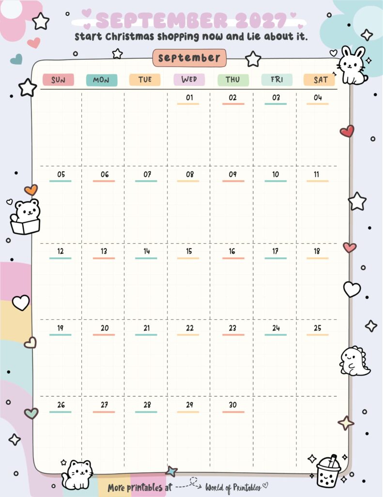 Printable September 2027 Calendar Design 321